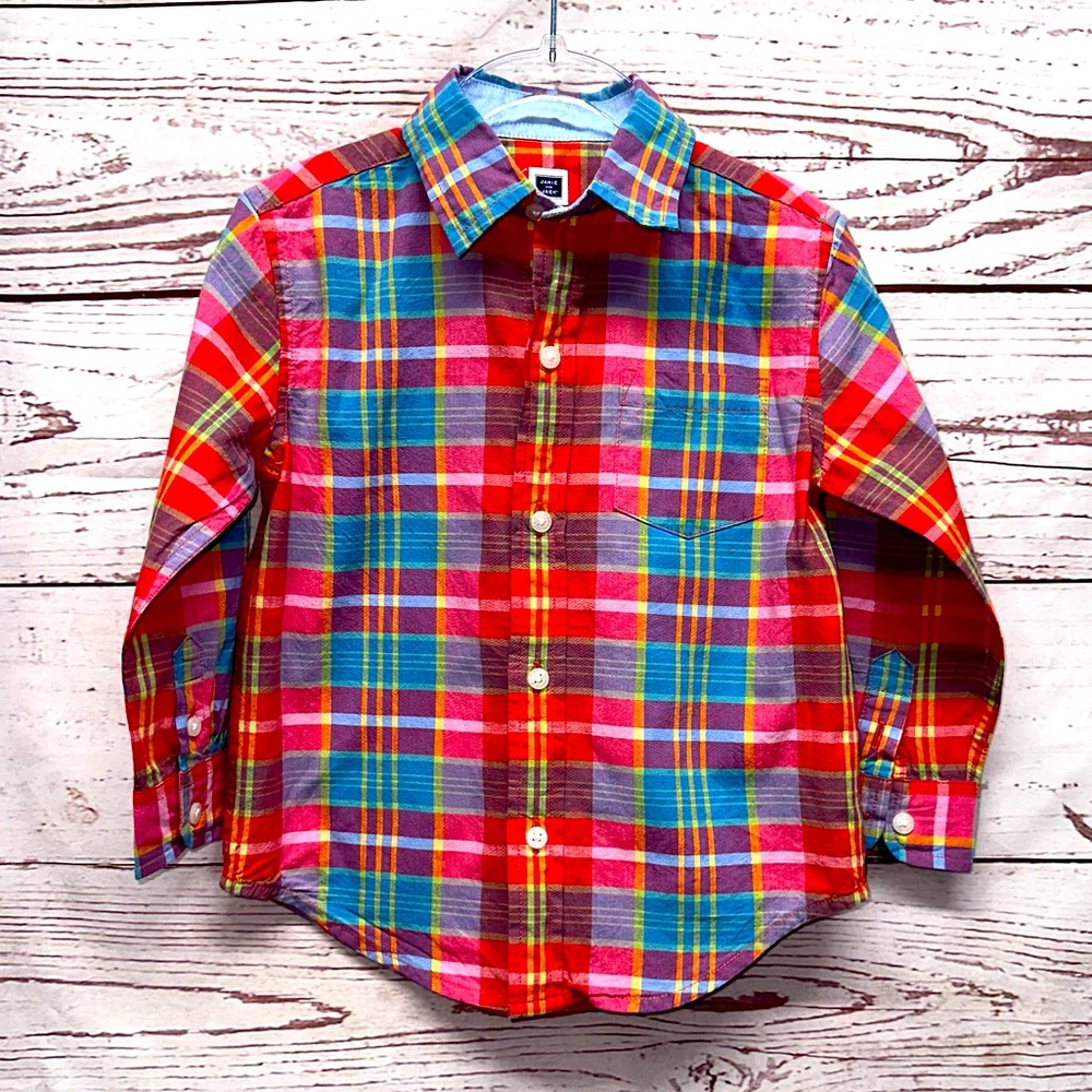 Janie & Jack Long Sleeve Plaid Button Down Shirt Size 2t